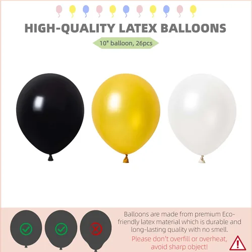 Vista 4 de HIINS - Juego de 2 columnas de globos de oro negro de 10 pulgadas con base y poste, decoración de fondo para fiesta