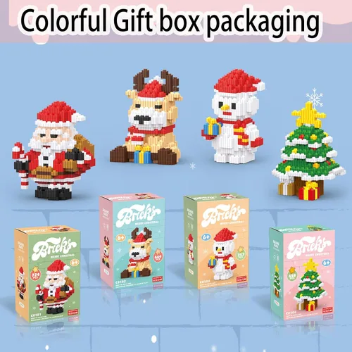 Vista 2 de Bloques apilables de Navidad compatibles con Lego, Navidad, Papá Noel, juego de microbloques de construcción, caja de regalo de Año Nuevo, regalos