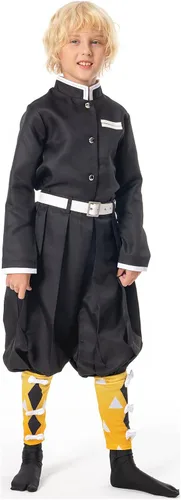 Vista 4 de Agatsuma Zenitsu - Disfraz de capa para niños disfraz de cosplay de Halloween kimono bata de anime uniforme