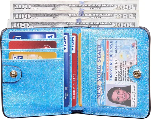 Vista 3 de Gostwo - Cartera compacta de piel genuina de lujo para mujer con bloqueo de RFID y ventana de identificación
