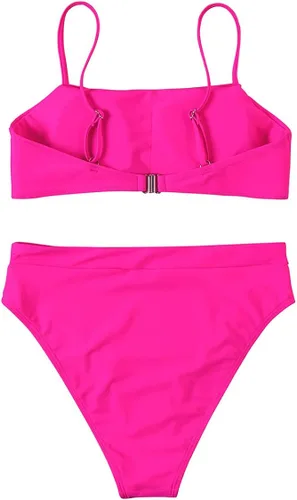 Vista 4 de MOSHENGQI - Traje de baño de dos piezas para mujer, con tirantes y corte alto