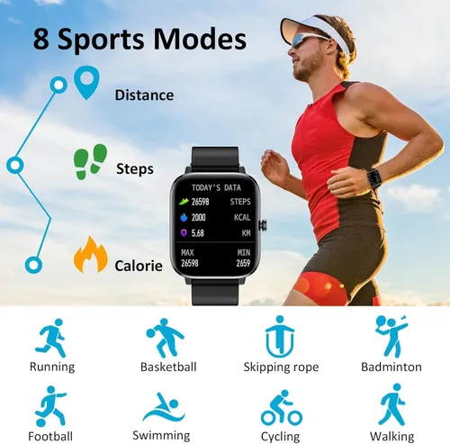 Vista 5 de PJYUBVOR Reloj inteligente, reloj inteligente para hombre, contestar/hacer llamadas, pantalla táctil de 1.83 pulgadas, monitor de actividad física