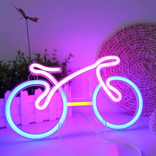 Vista 8 de ENUOLI Letreros de neón para bicicleta para decoración de pared, luces de neón de bicicleta para dormitorio, luz LED para bicicleta con USB