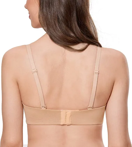 Vista 4 de CALVENA Sujetador sin tirantes invisible sin costuras para mujer, con varillas, para busto grande