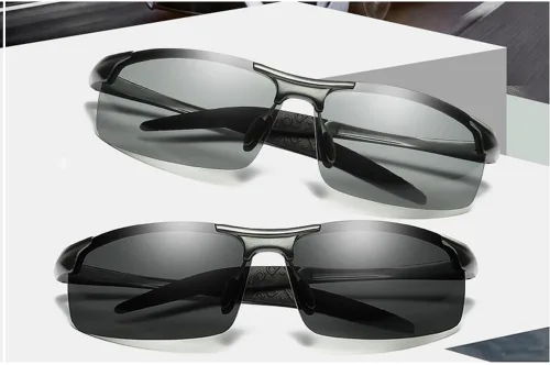Vista 4 de minclLentes fotocromáticas polarizadas anteojos de sol Marco de conducción Ciclismo Semi photosensitive anteojos para Hombres
