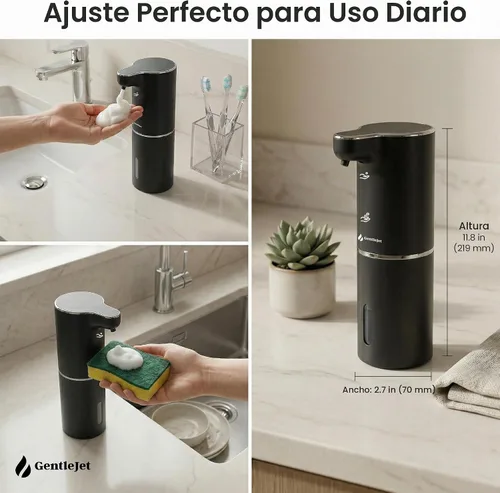 Vista 8 de GentleJet JetFoam - Dispensador automático de jabón de espuma, sensor sin contacto, recargable USB-C, salida ajustable, IPX5 impermeable, 10.1 fl