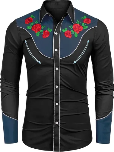 Vista 3 de COOFANDY Camisa de manga larga con botones bordados para hombre