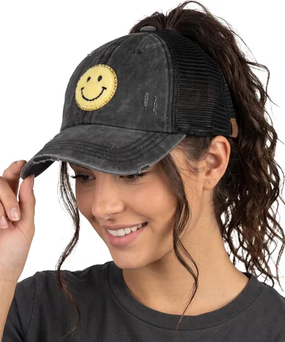 Vista 64 de Funky Junque - Sombrero de cola de caballo para mujer, gorra de béisbol con ajuste ajustable y cola de caballo alta cruzada para uso diario Paquete
