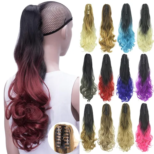 Vista 18 de IMISSU Extensiones de cabello rizado con pinza de color degradado, cola de caballo con clip (rubio degradado)