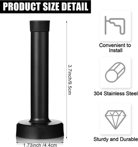 Vista 2 de Funrous Tope de puerta de acero inoxidable 304 resistente de 3.7 pulgadas con puntas de goma, protector de pared montado en la pared para Negro