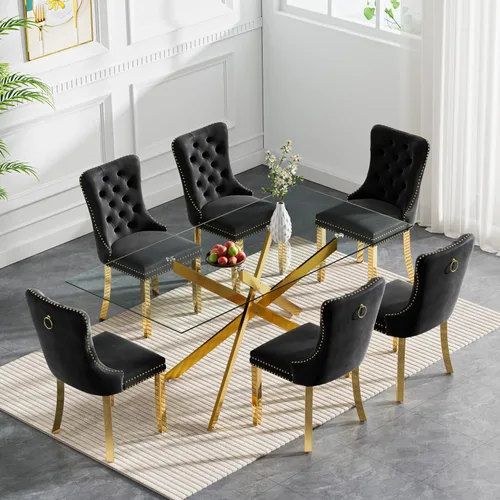 Vista 18 de Juego de 4 mesas de comedor pequeñas de 36 pulgadas, mesa de comedor redonda de vidrio templado y 4 sillas de comedor de terciopelo beige, juego