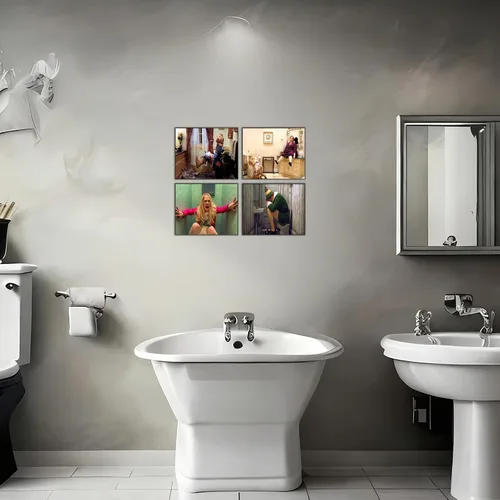 Vista 6 de Juego de 4 pósters de arte de pared de baño divertidos de TWNSLLA - Arte de humor de la película "Dumb and Dumber" para la habitación, divertidos