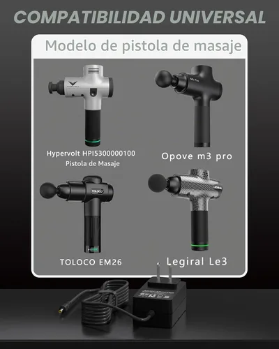 Vista 4 de VHBW Cargador de pistola de masaje de repuesto para DC 24V o 25.2V sin escobillas, cable de carga compatible con Hypervolt Taotronics Opove Toloco