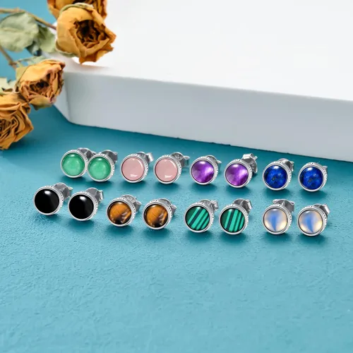 Vista 3 de SHUSUKUE Christmas Jewelry Gifts 6mm Round Gemstone Stud Earrings 925 Sterling Silver Faith Hope Love Earrings Natural Healing Crystal Jewelry for