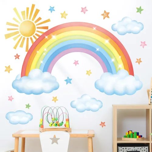 Vista 4 de DECOWALL Rainbow Sun Nubes Estrellas Pared Pegatinas Calcomanías Nursery