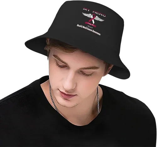 Vista 6 de My Hero is Now My Angel Head & Neck Cancer Awareness - Sombreros de pescador de doble tejido para mujeres/hombres, sombrero de pescador