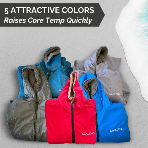 Vista 2 de Malo'o Parka de Surf con Forro Sherpa para Adultos Bata de Cambio, Parka de Natación Impermeable y Resistente al Viento, Bata Seca con Capucha