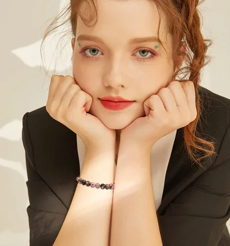Vista 6 de 3 pulseras de cuentas de piedras semipreciosas de 0.315 pulgadas para mujeres y hombres, pulseras de piedra de cristal curativo, pulseras elásticas