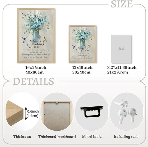 Vista 7 de LLEEMPI Arte de pared de las Escrituras cristianas, decoración de pared con versículos de la Biblia, pintura en lienzo de flores de acuarela, póster