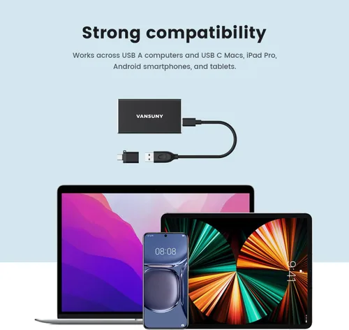 Vista 6 de Vansuny SSD externo portátil de 250 GB, USB 3.1 Gen2 430MB/s de transferencia de datos de alta velocidad, USB C Mini unidad de estado sólido externa