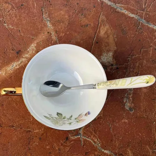 Vista 3 de Honorable Taza de café, capuchino, taza de té, con platillo para leche, porcelana de hueso fino, esmalte reactivo, 6.8 onzas-1 unidad