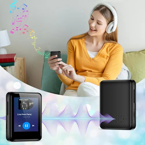 Vista 7 de Reproductor de música MP3 de 32 GB con Bluetooth, mini reproductor de música portátil con pantalla de 1.8 pulgadas, altavoces, radio FM, grabador
