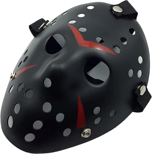 Vista 2 de JOYFISCO Máscara de Halloween machete de hockey de terror para Halloween, fiesta de máscaras, cosplay, disfraz Negro1