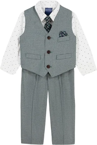 Vista 4 de Nautica Conjunto de traje formal de 4 piezas para niños con chaleco, pantalones, camisa de vestir con cuello y corbata Lino Azul
