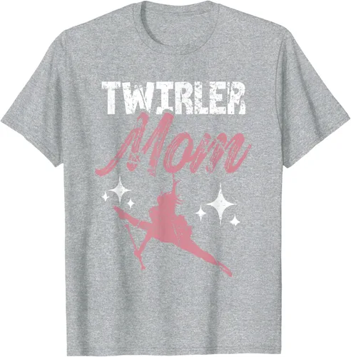 Vista 8 de Twirler Mom Baton Madre Majorette Funny Gymnastic Twirling T-Shirt Negro