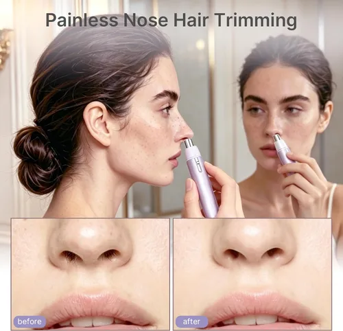 Vista 3 de TOUCHBeauty - Cortadora eléctrica de pelo de nariz para hombres y mujeres, recortadora de hoja giratoria sin dolor, cabeza impermeable desmontable