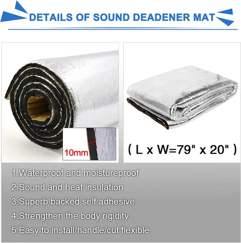 Vista 2 de Uxcell 394 mil 10 mm 10.76 pies cuadrados esterilla de amortiguación de sonido con espuma de aluminio para aislar el calor del motor del parachoques
