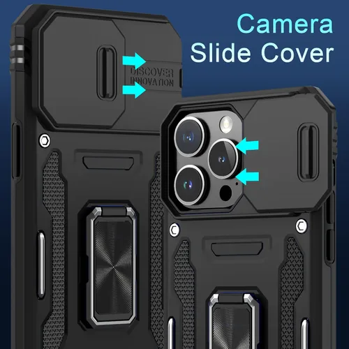 Vista 193 de DEERLAMN Funda para iPhone Xs Max con funda deslizante para cámara + protector de pantalla, soporte giratorio de anillo de grado militar a prueba