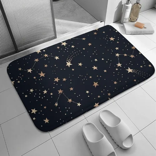 Vista 5 de Felpudo dorado Cosmos, diseño de constelación cósmica, tapete negro con estrellas brillantes, divertido tapete para decoración del hogar, tapete