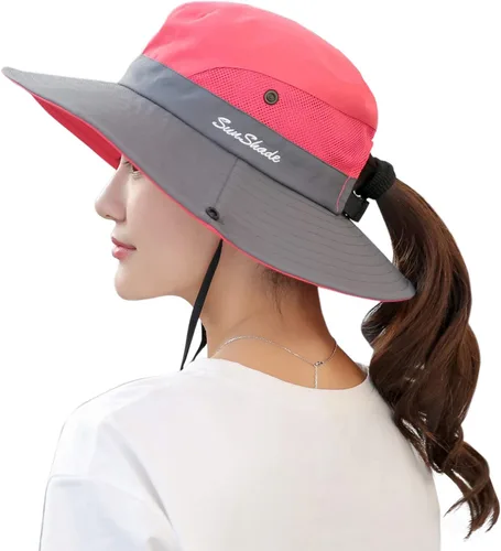 Vista 22 de Muryobao - Gorro de pesca para mujer, protección UV, plegable, con borde ancho