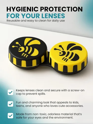 Vista 3 de SPORTS WORLD VISION Estuches de lentes de contacto divertidos de temporada Bee Cute Screw Top Almacenamiento de viaje Caja de lentes de contacto L/R
