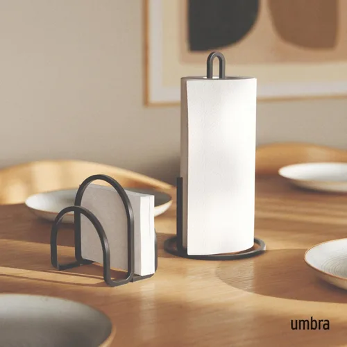 Vista 2 de Umbra Servilletero Squire para cena cuadrada y rectangular, cóctel, servilletas de almuerzo, diseño moderno de metal que parece hierro fundido