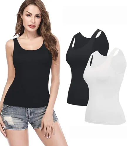 Vista 20 de Camisolas para mujer con brasier integrado, camiseta básica de yoga, camiseta sin mangas acolchada (S-3XL)