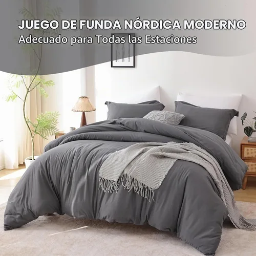 Vista 3 de Whitney Home Textile Juego de Funda de Edredón Gris Oscuro Tamaño Twin - 2 Piezas de Lujo Suave Refrescante Funda de Edredón con Cierre de Gris