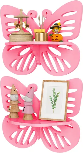 Vista 13 de Estante flotante Deor de pared con forma de mariposa, bonito estante de pared para habitación de niños, pequeño estante decorativo montado