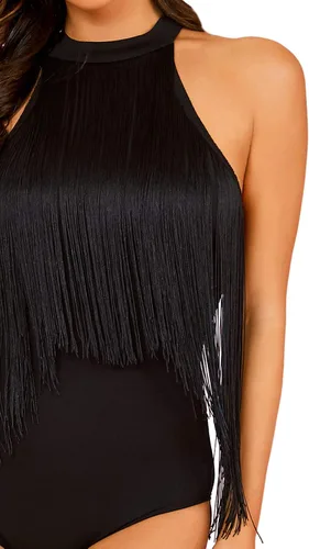 Vista 5 de Verdusa - Body halter sin mangas con ribete de flecos para mujer