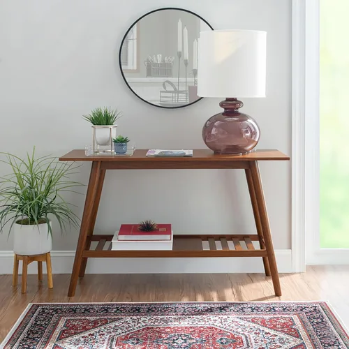 Vista 2 de Linon Melissa Mid-Century - Mesa consola moderna de nogal