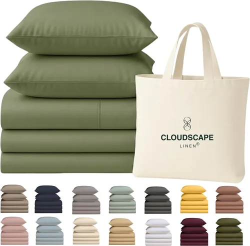 Vista 41 de Cloud Scape Linen - Juego de sábanas de 100% algodón egipcio, tamaño individual, juego de ropa de cama de lujo de 3 piezas, 400 hilos, calidad