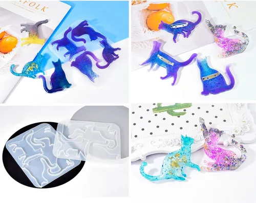 Vista 2 de Molde de broche de silicona de dibujos animados 3D para gato, resina epoxi, accesorio para hacer manualidades, joyería colgante, llavero