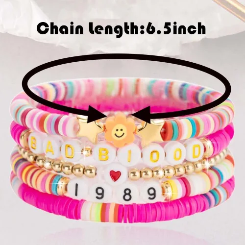 Vista 3 de Taylor Concert Outfit Merch Swift - Pulseras de amistad Eras Tour 1989 Swiftie Anti-héroe Fearless Midnight pulseras para mujeres y niñas