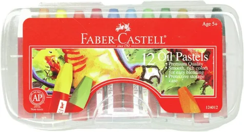 Vista 2 de Faber-Castell Pasteles de aceite mezclables en estuche de almacenamiento duradero, 12 colores vibrantes, pasteles no tóxicos para niños (FC124012)
