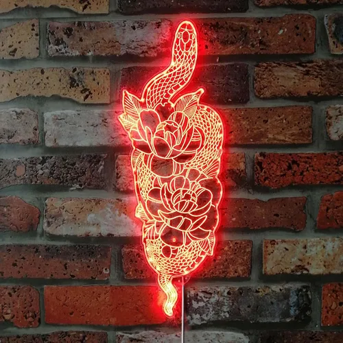 Vista 6 de ADVPRO Flor con tatuaje de serpiente RGB Dynamic Glam LED Sign - Forma de corte a borde - Decoración de pared 3D inteligente - Iluminación dinámica