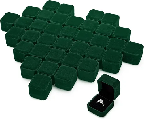 Vista 15 de Laumoi 36 cajas de anillo a granel de terciopelo cajas de exhibición de anillos negro