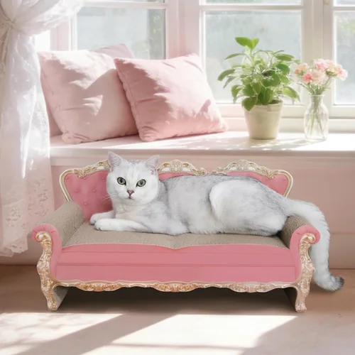 Vista 8 de SONGWAY Cama rascador de cartón para gatos, tabla rascador para gatos en forma de sofá, bonita almohadilla para rascar para gatos de interior que