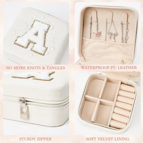 Vista 4 de Nayno Joyero para joyería, pequeño joyero de viaje, organizador de joyas, accesorios esenciales para mujeres, joyero blanco personalizado para mamá