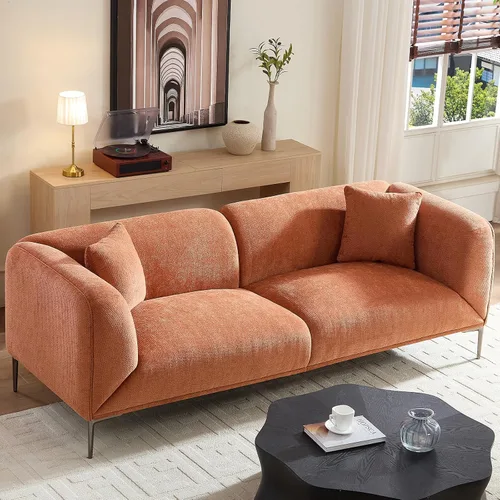Vista 14 de Sofá moderno de 82 pulgadas con patas de metal, sofá boucle tapizado, sofás de lujo con asiento profundo de 3 plazas, sofá alto y minimalista